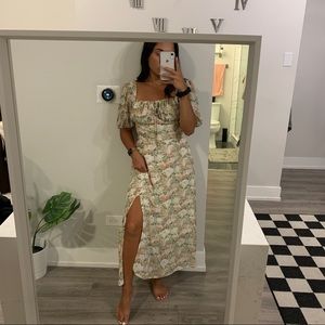 Petal + Pup Floral Puff Sleeve Midi Slit Dress